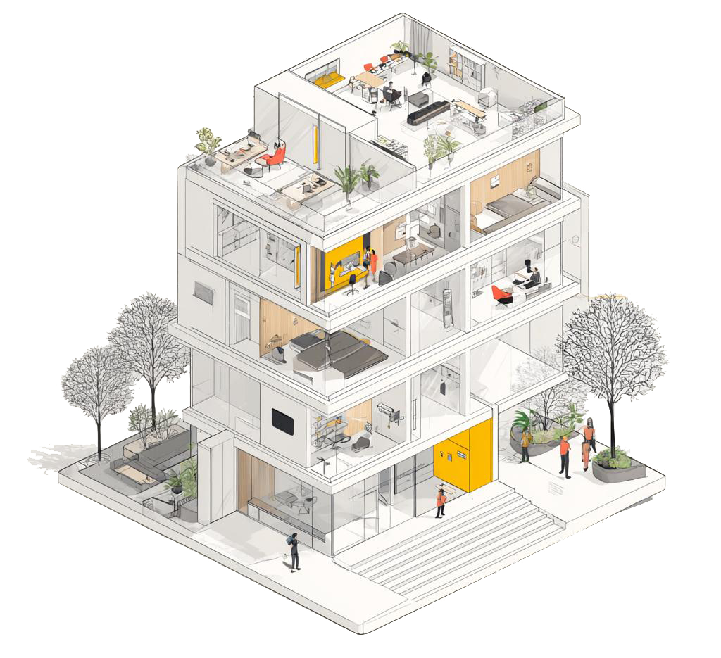 Hydda building illustration - Modern real estate operations